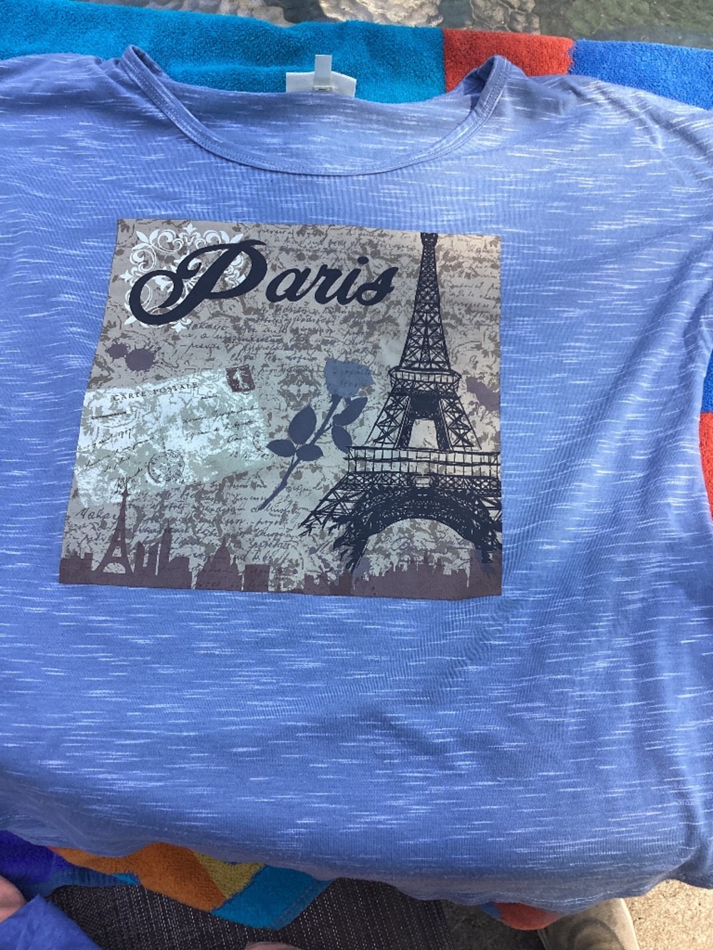 Women Paris Eiffel Tower Shirt Size L Juniors Blue Cotton READ